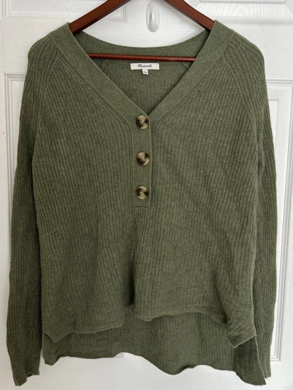 Womens Madewell Small Wool Blend Pullover Sweater Olive Green